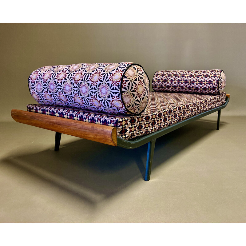 Vintage teak metal sofa bed by Dick Cordemeijer 1950s