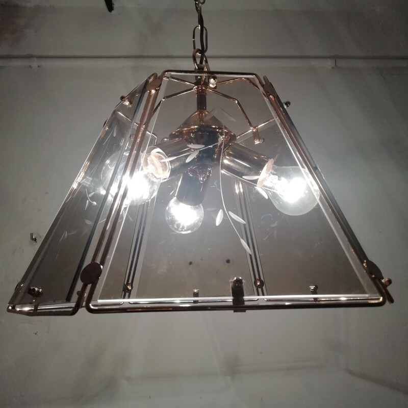 Lámpara de techo de cristal vintage 1990