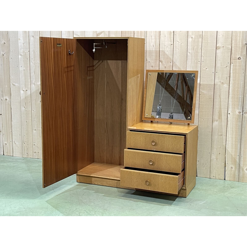 Vintage oak wardrobe with chest of drawers 1960s