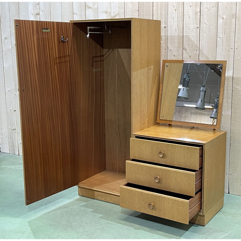 Vintage oak wardrobe with chest of drawers 1960s