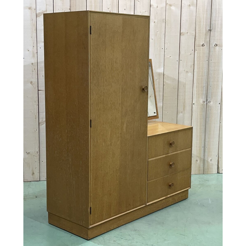 Vintage oak wardrobe with chest of drawers 1960s