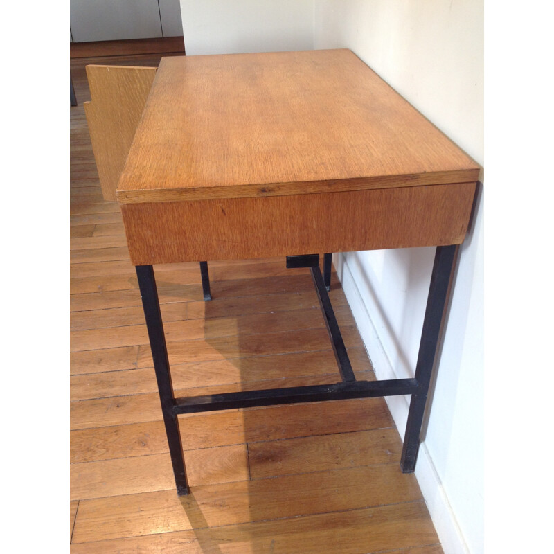 Desk in metal and oakwood, Jacques HITIER - 1950s