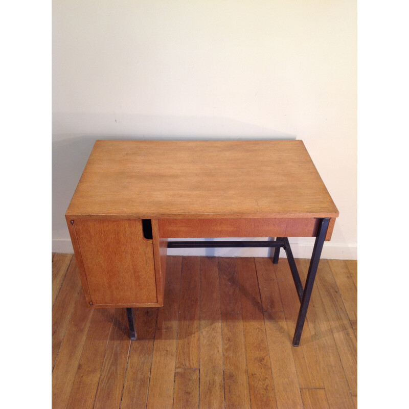 Desk in metal and oakwood, Jacques HITIER - 1950s