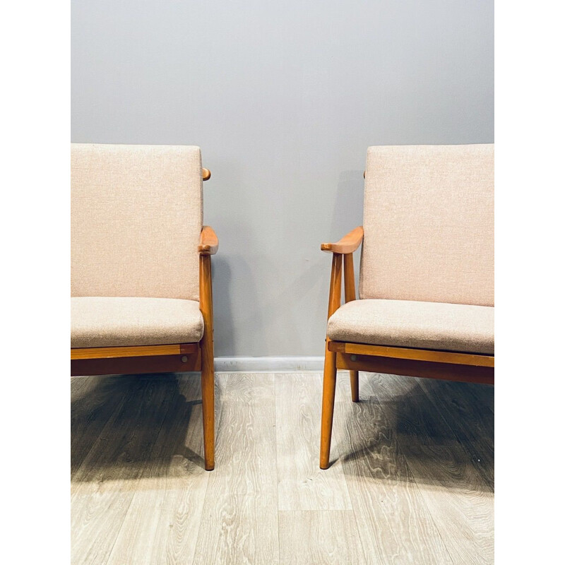 Pair of vintage beige armchairs Czechoslovakia 1960s