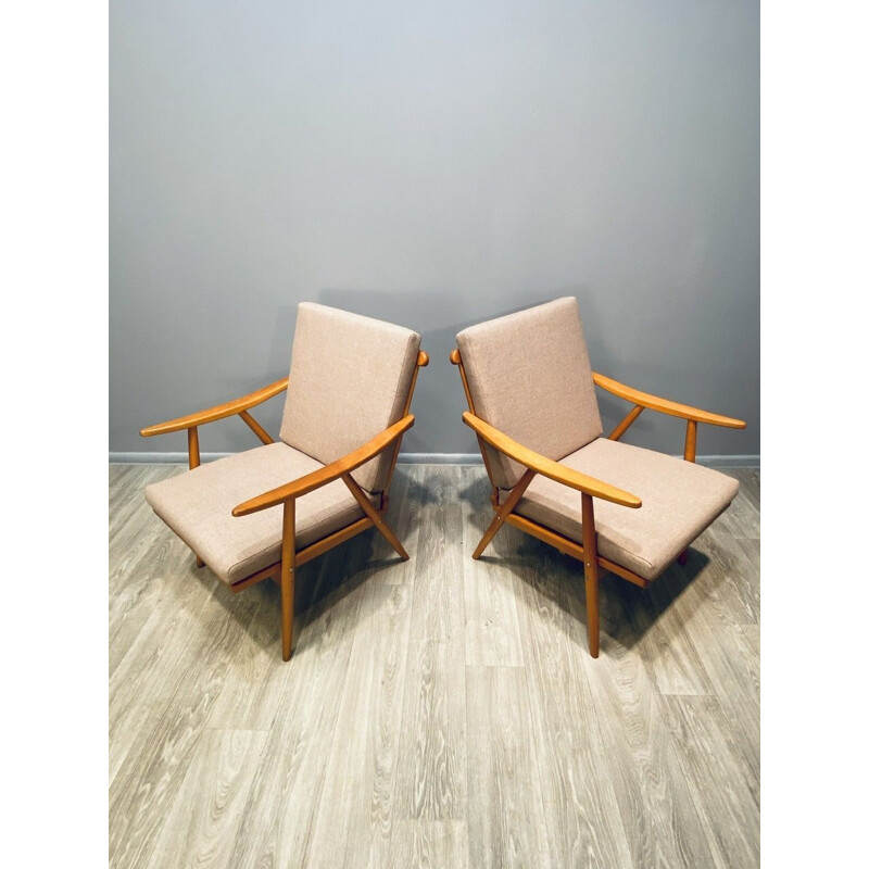 Pair of vintage beige armchairs Czechoslovakia 1960s