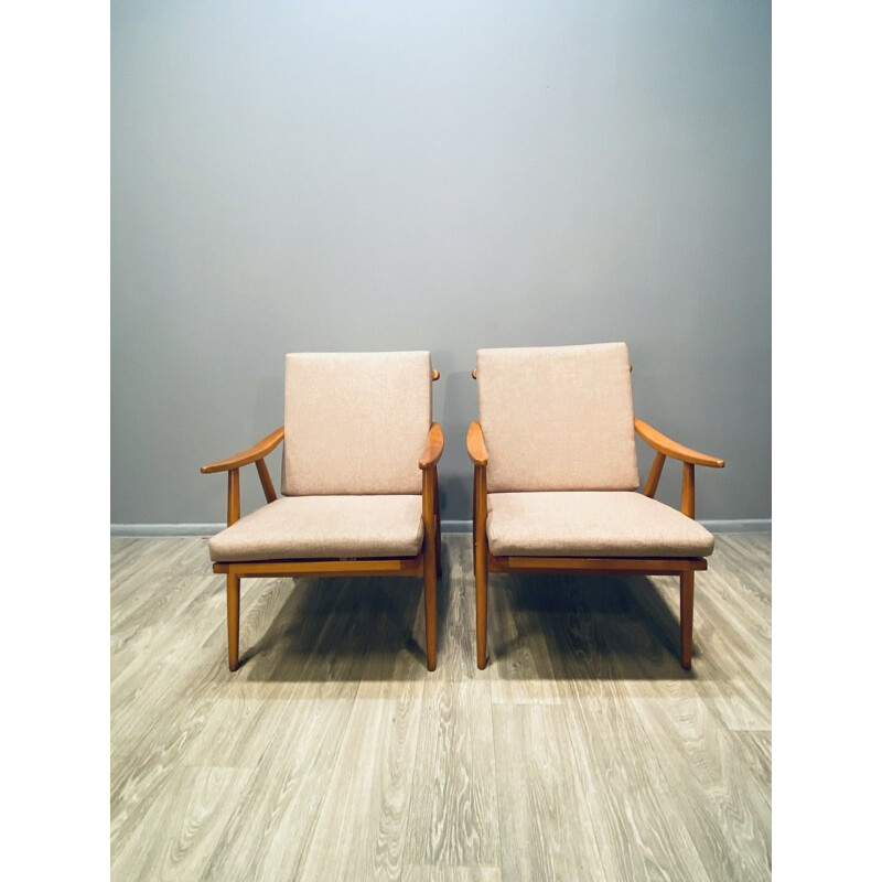 Pair of vintage beige armchairs Czechoslovakia 1960s