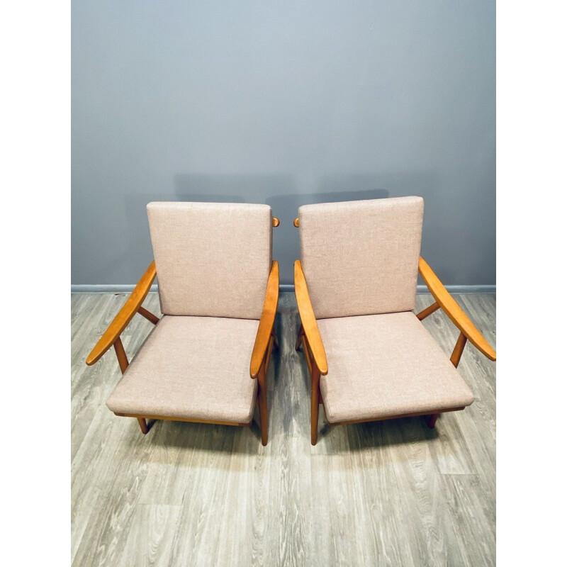 Pair of vintage beige armchairs Czechoslovakia 1960s