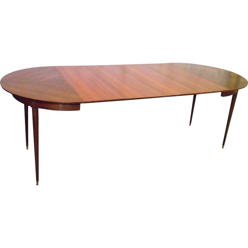 Table ronde vintage en acajou avec 4 rallonges 1950