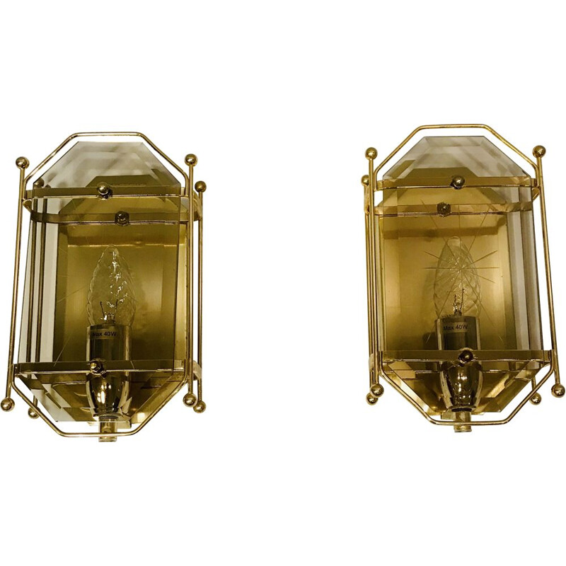 Vintage metal and glass wall lamps, Sweden 1970