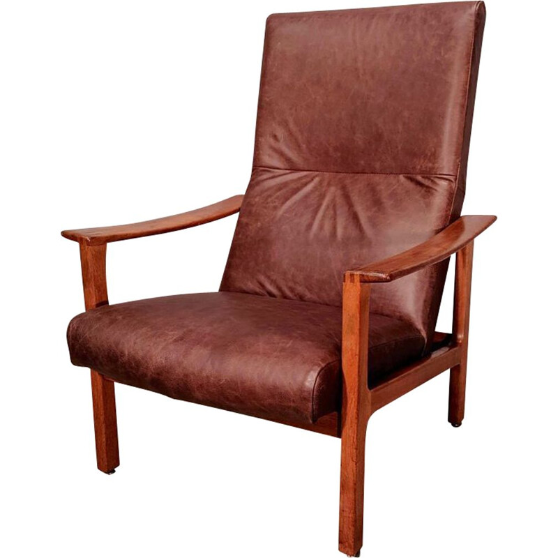 Poltrona vintage in pelle e teak di Bröderna Andersson 1960