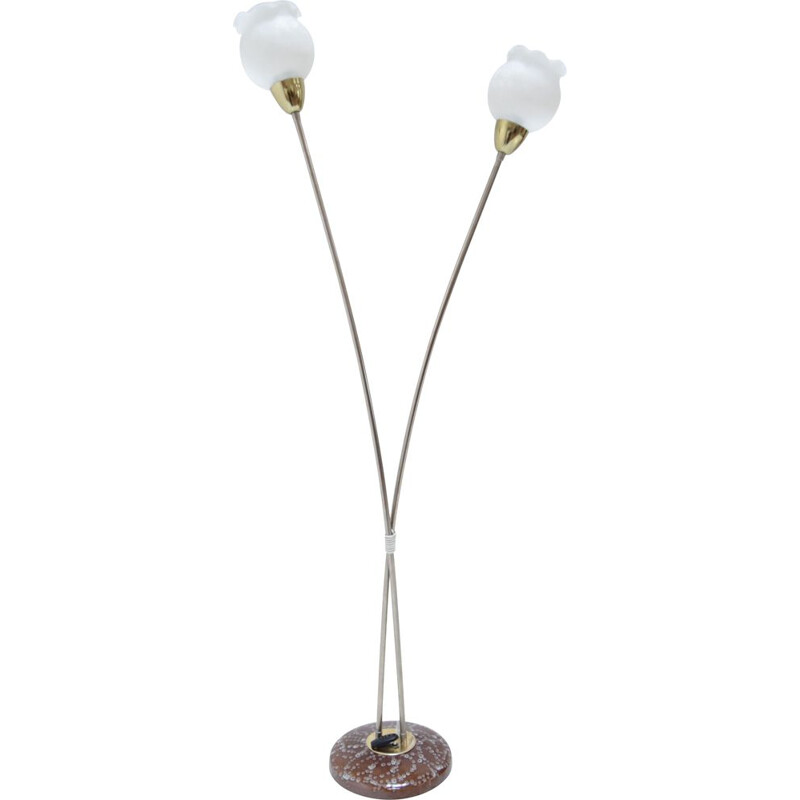 Vintage floor lamp in glass, ceramic and steel by Kamenicky Senov, Czechoslovakia 1960,