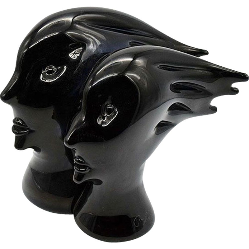 Vintage sculpture in solid black glass by Sergio Rossi-Murano 1970s