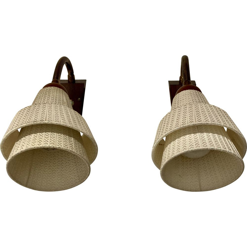 Pair of vintage teak sconces 1950s