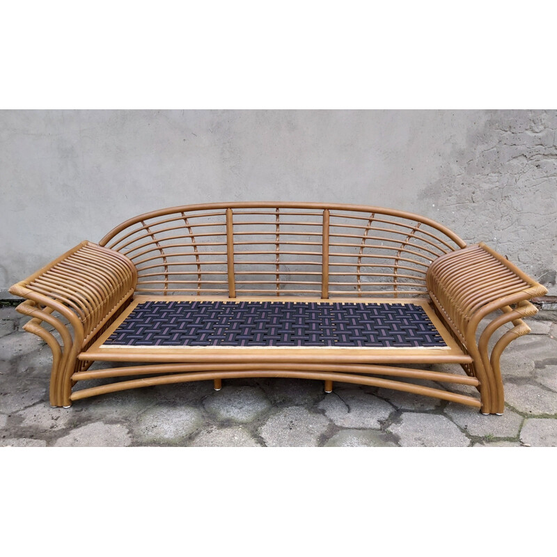 Vintage brown rattan sofa 1980s