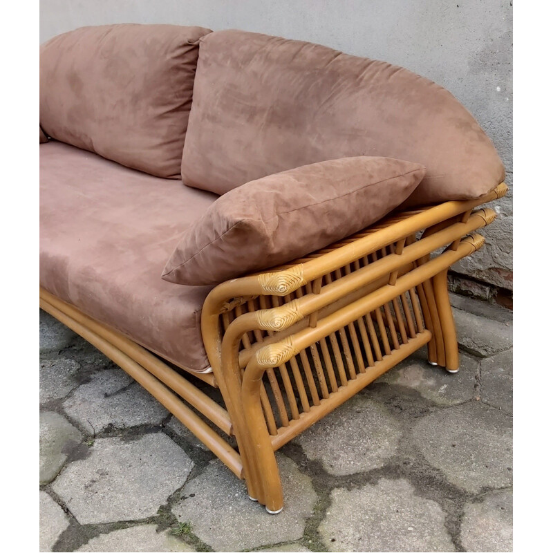 Vintage brown rattan sofa 1980s