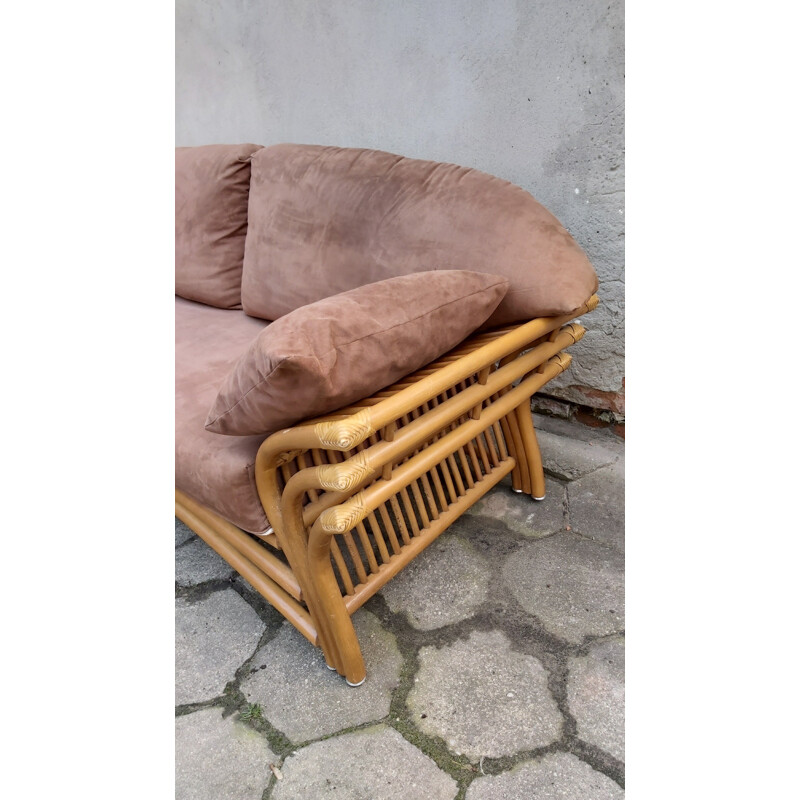 Vintage brown rattan sofa 1980s