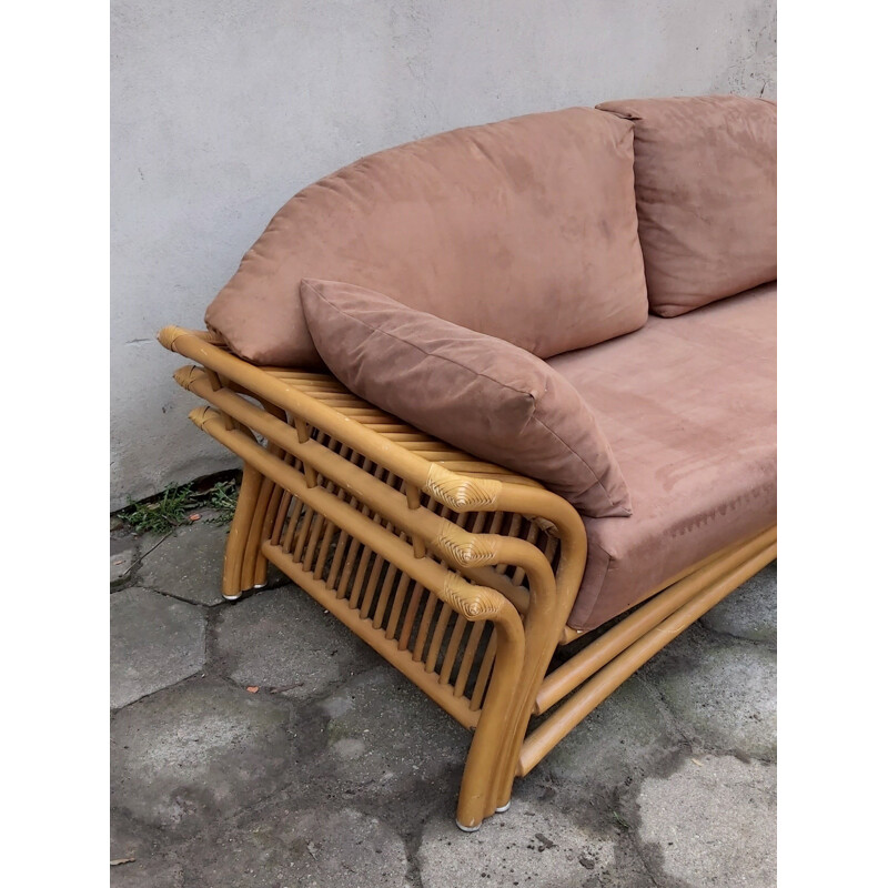 Vintage brown rattan sofa 1980s