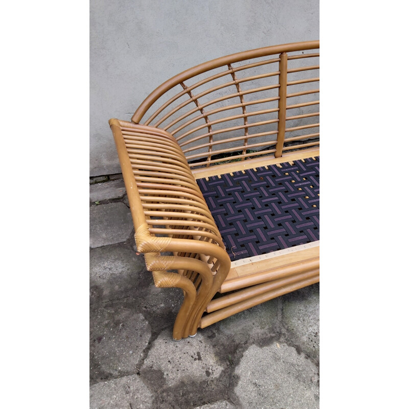 Vintage brown rattan sofa 1980s