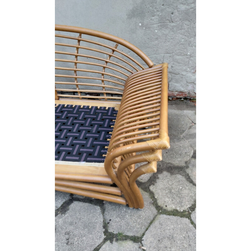 Vintage brown rattan sofa 1980s