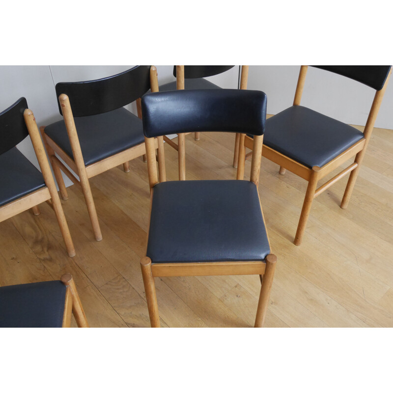 Set of 6 vintage ash chairs 1960s
