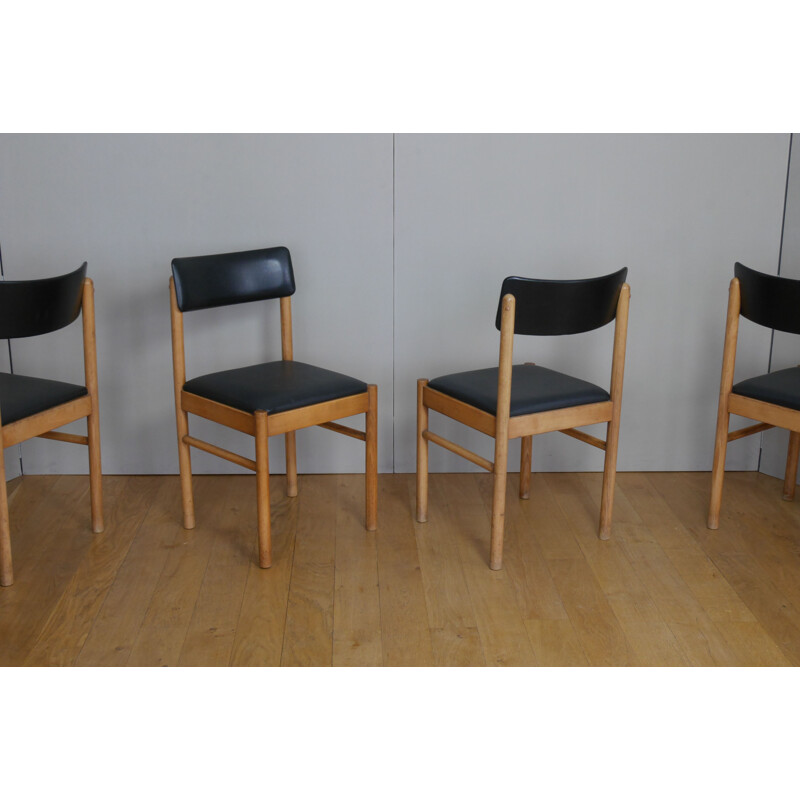 Set of 6 vintage ash chairs 1960s