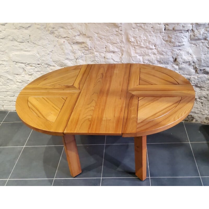 Table vintage extensible en orme massif  par Maison Regain 1960