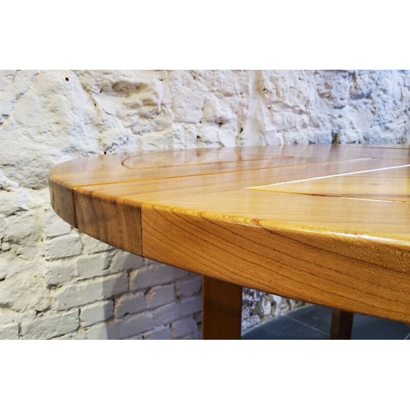 Vintage solid elm extensible table by Maison Regain 1960s
