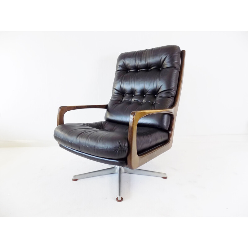 Vintage black leather armchair by Eugen Schmidt 1960s