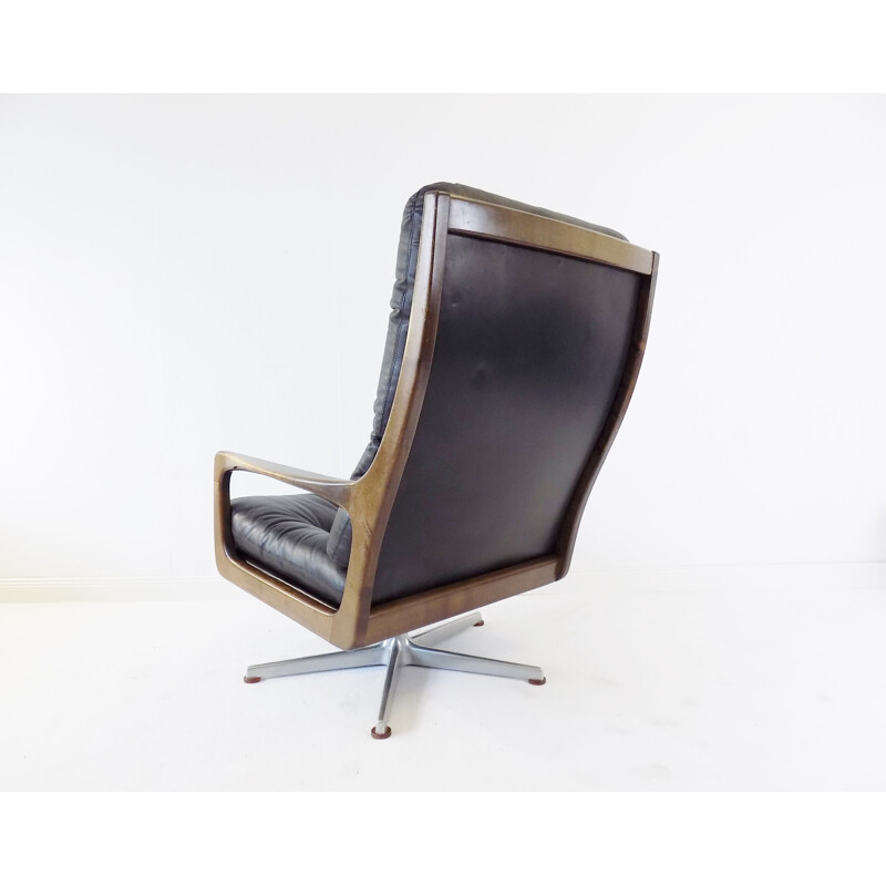 Vintage black leather armchair by Eugen Schmidt 1960s