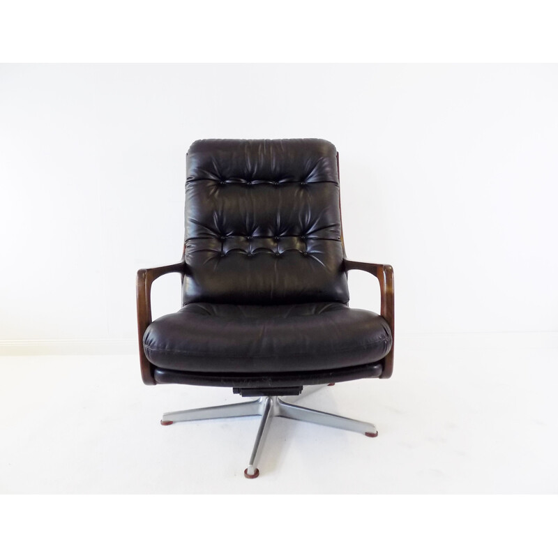 Vintage black leather armchair by Eugen Schmidt 1960s
