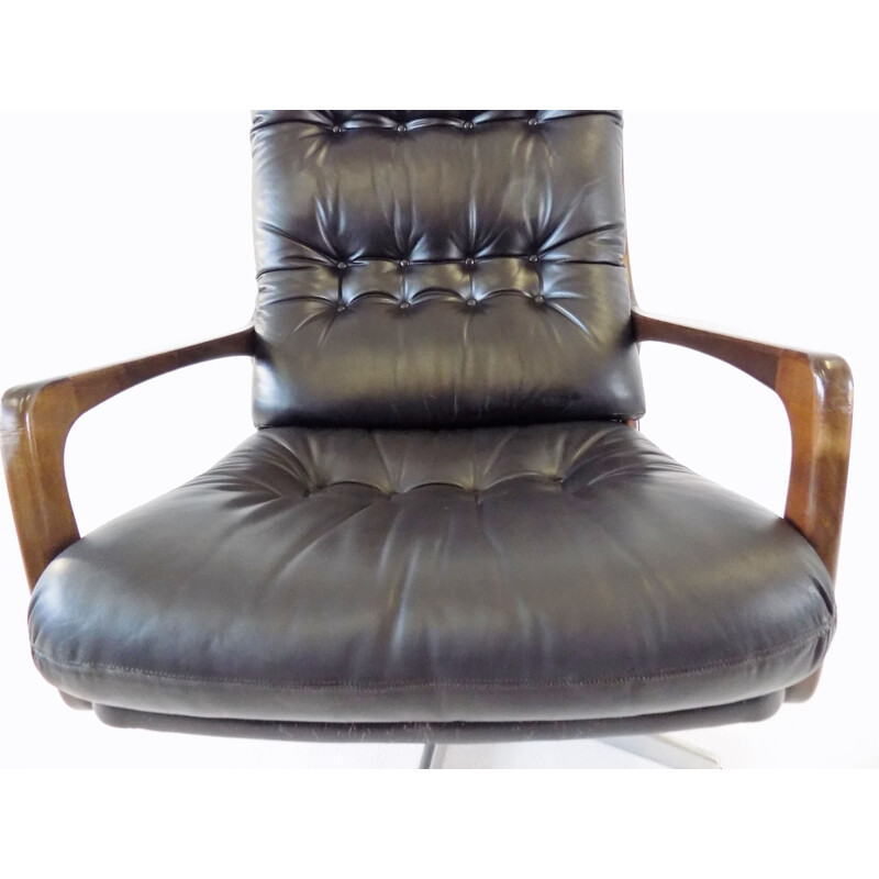 Vintage black leather armchair by Eugen Schmidt 1960s