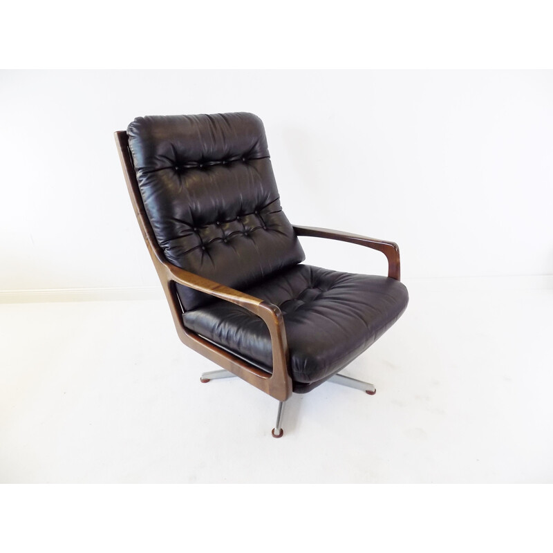 Vintage black leather armchair by Eugen Schmidt 1960s