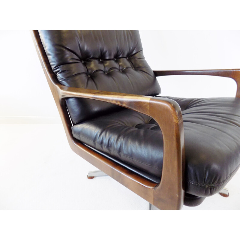Vintage black leather armchair by Eugen Schmidt 1960s