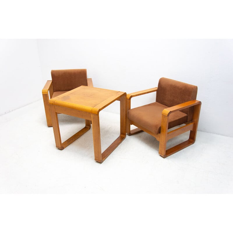 Pair of vintage beechwood armchairs, Czechoslovakia 1970