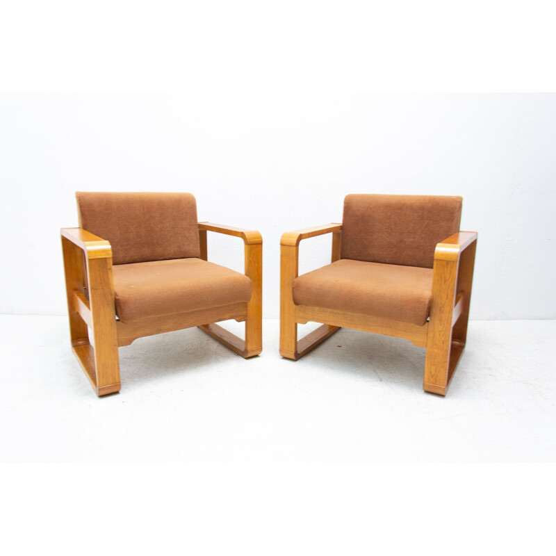 Pareja de sillones vintage de madera de haya, Checoslovaquia 1970