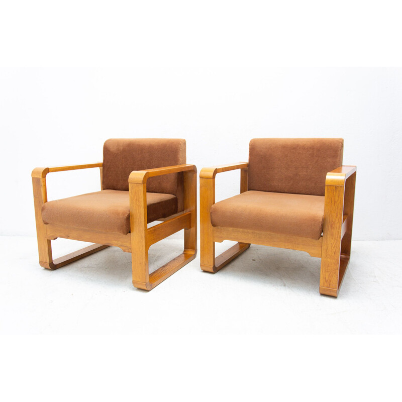 Pair of vintage beechwood armchairs, Czechoslovakia 1970