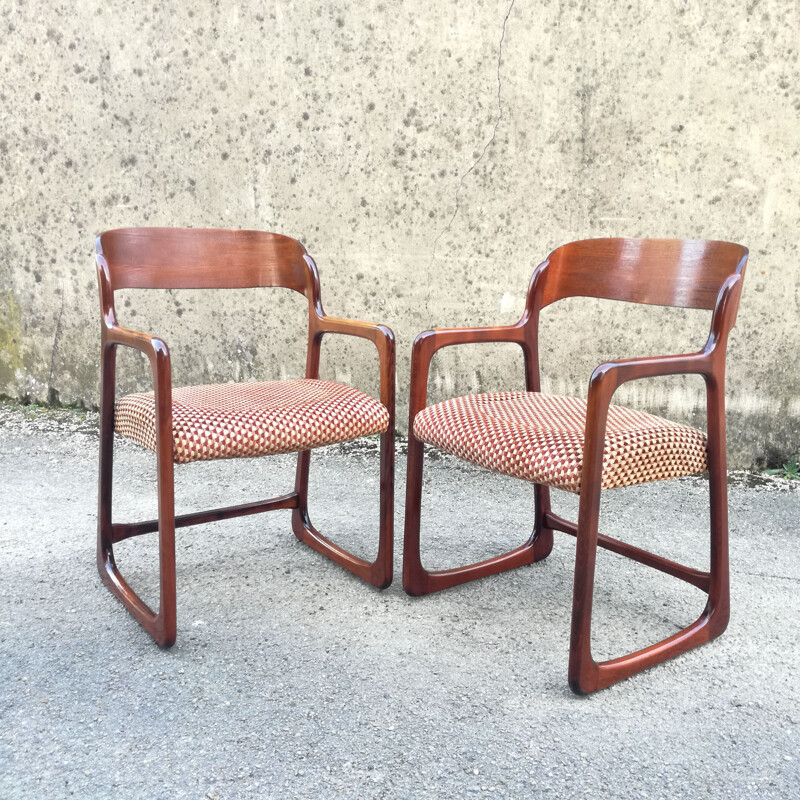 Pair of vintage Bémol mahogany armchairs by Baumann