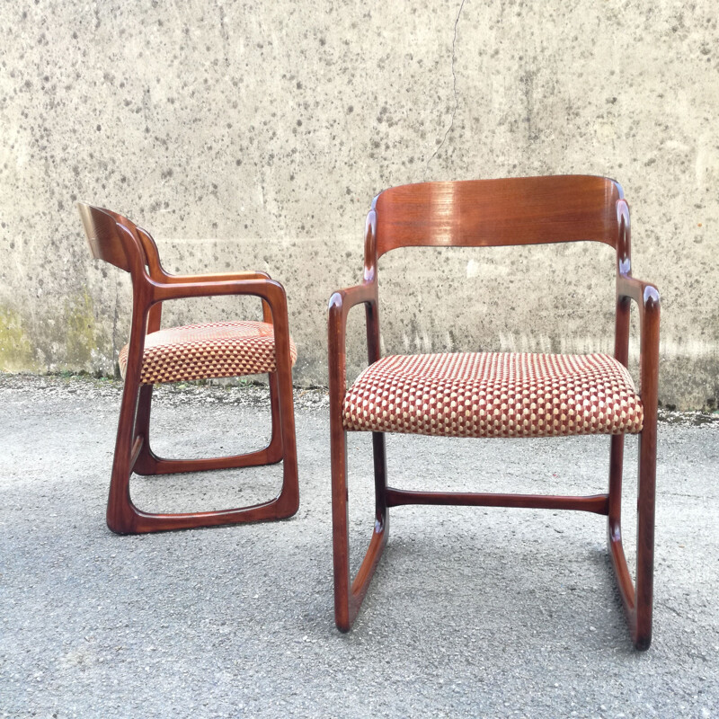 Pair of vintage Bémol mahogany armchairs by Baumann