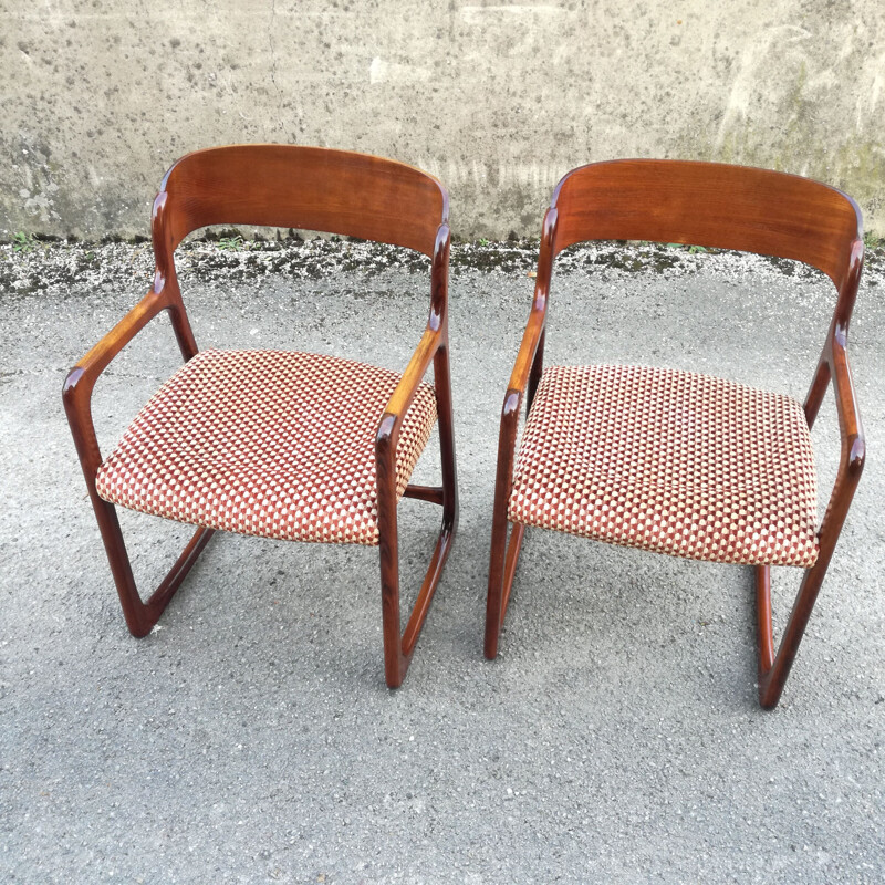 Pair of vintage Bémol mahogany armchairs by Baumann