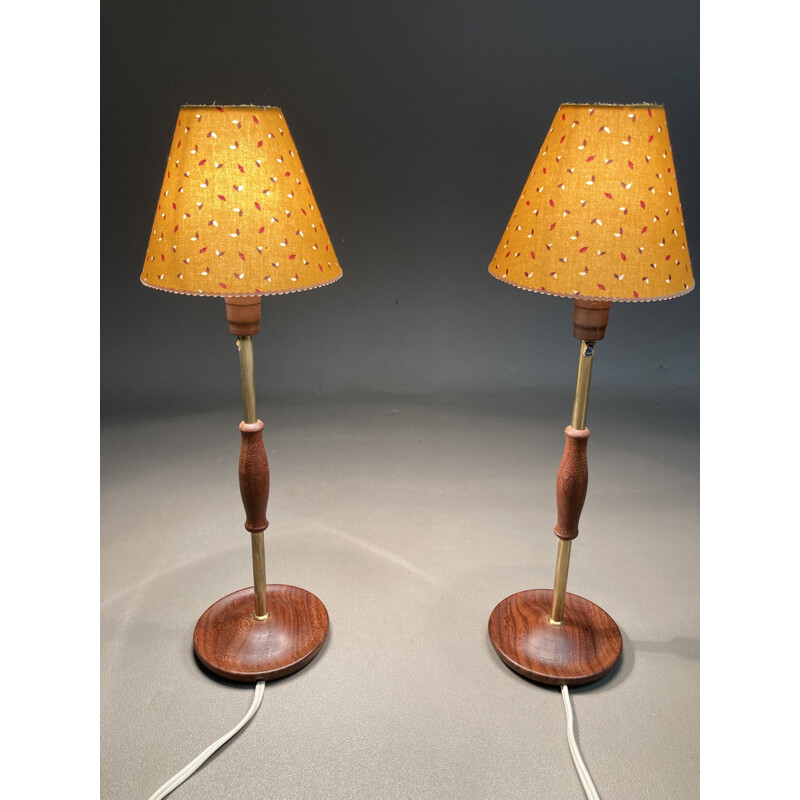 Paire de lampes vintage en teck 1950