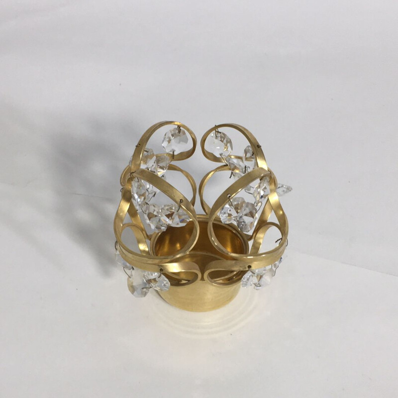 Pair of vintage crystal and gold plated candle holders by Maison Palwa 1970s