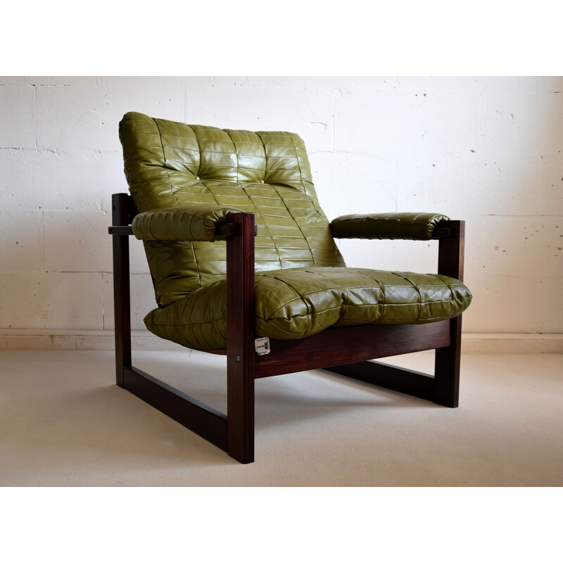 Vintage mahogany and leather lounge chair by Percival Lafer Brazil 1976s