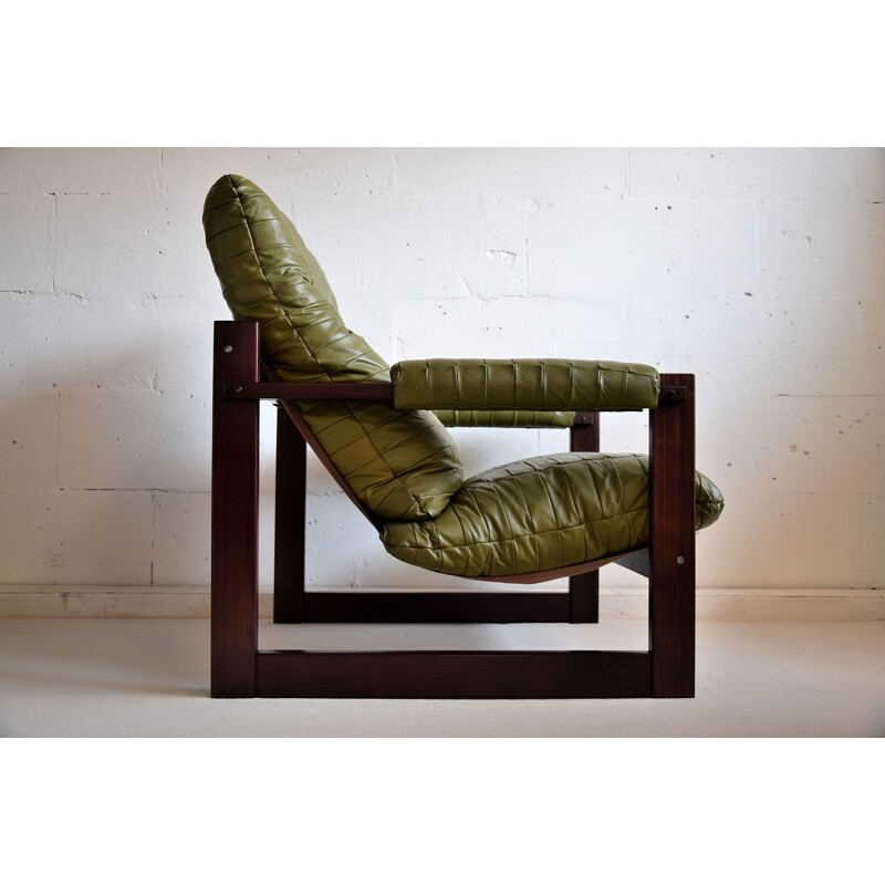 Vintage mahogany and leather lounge chair by Percival Lafer Brazil 1976s