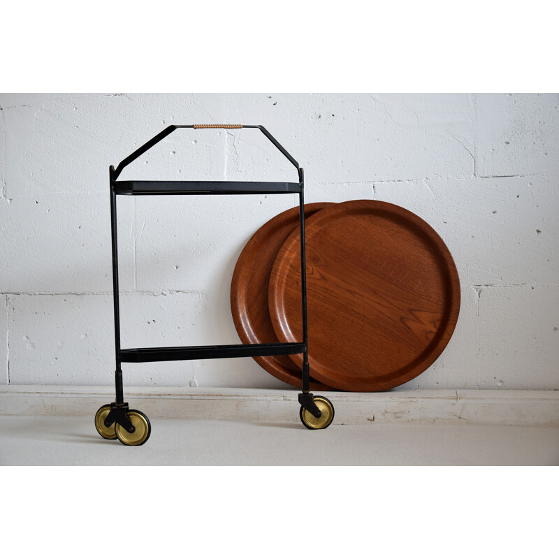 Vintage folding bar cart in teak, Germany 1960