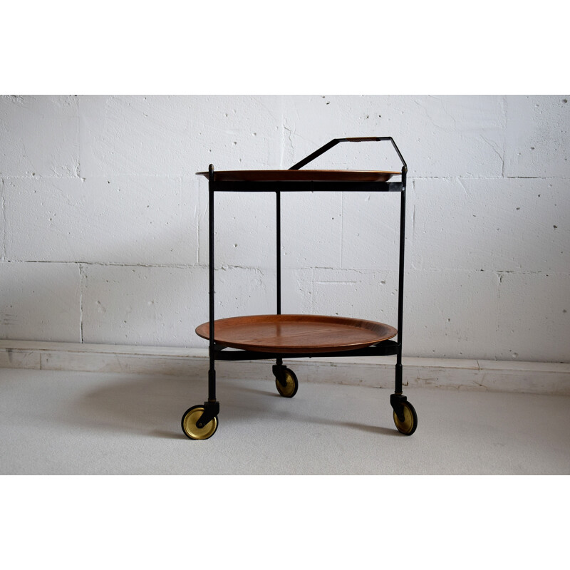 Vintage folding bar cart in teak, Germany 1960