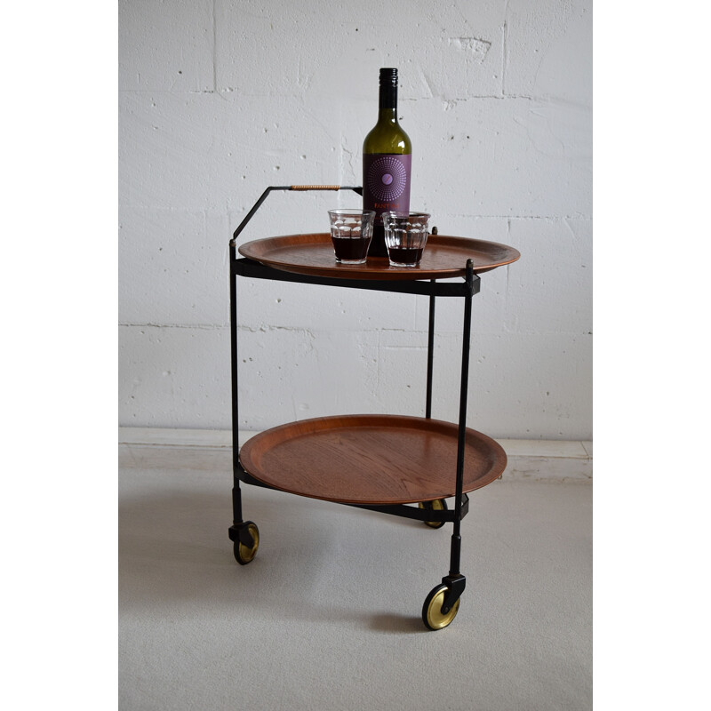 Vintage folding bar cart in teak, Germany 1960