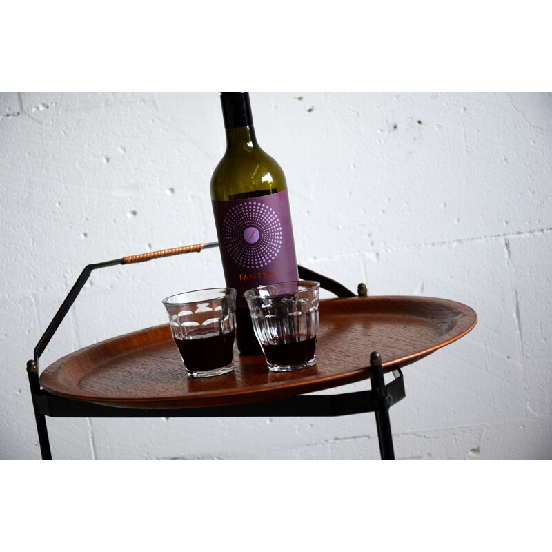 Vintage folding bar cart in teak, Germany 1960