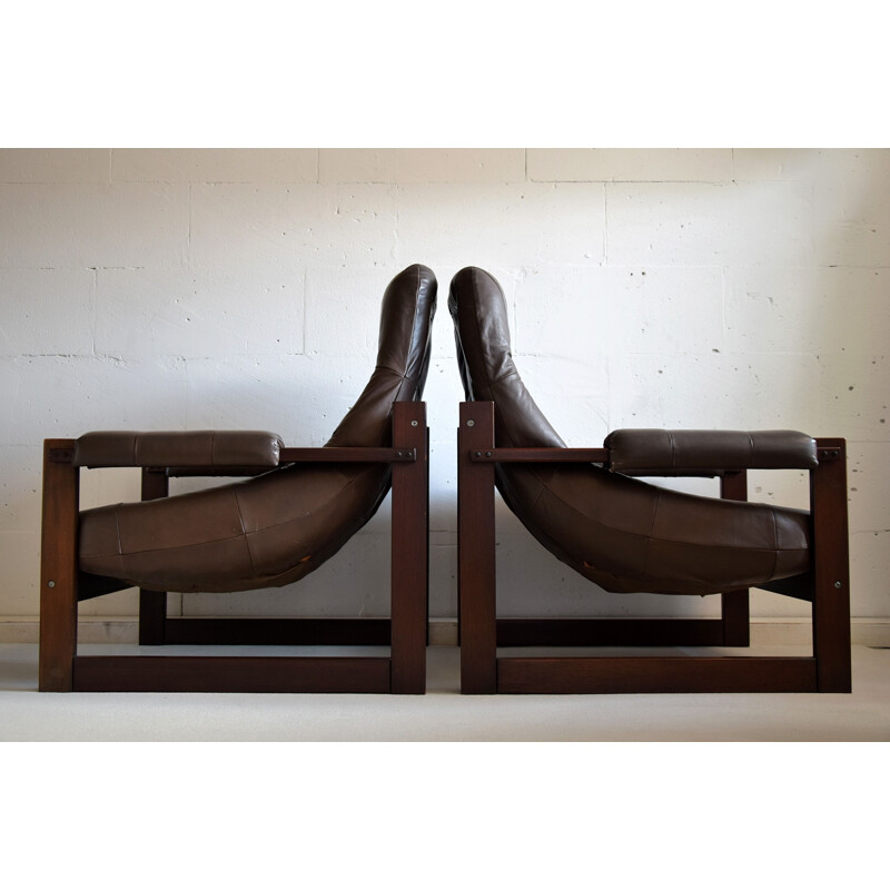 Pair of vintage mahogany and leather armchairs by Percival Lafer, Brazil 1960