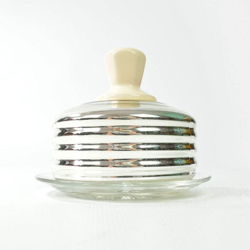 Vintage glass butter dish Czechoslovakia 1940s