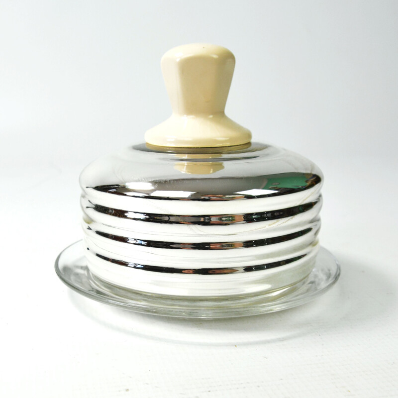 Vintage glass butter dish Czechoslovakia 1940s